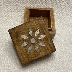 K's Collection Wooden Trinket Box Decorative Metal‎ Flower Design Handmade India